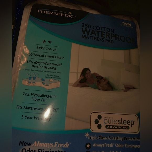 Twin size Waterproof Mattress Pad by Therapedic New never opened 20" Deep - Picture 5 of 5